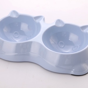 Cute <b>Cat</b> Face Dual Pet Bowl Plastic Non Slip <b>Feeder</b> For <b>Cats</b> Kitten Small Puppy Multi Color Rounded Design - Product Image 2
