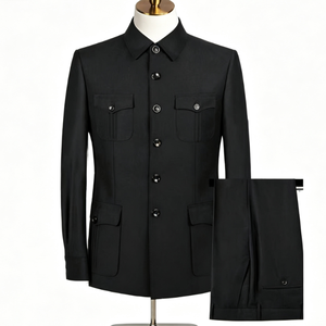 Completo da Uomo Cinese a 2 Pezzi Zhongshan: Abito da Cerimonia, Matrimonio, Business, Formale, <span class=keywords><strong>per</strong></span> Feste e Balli, <span class=keywords><strong>Abbigliamento</strong></span> <span class=keywords><strong>Safari</strong></span> di Alta Qualità - Product Image 3
