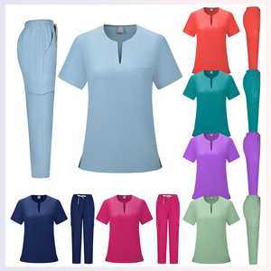 Women's Medical Scrub Set Short Sleeve V Neck Knitted Moisture Wicking Split Uniform For Nurses Veterinarians Clinic Use - Product Image 4
