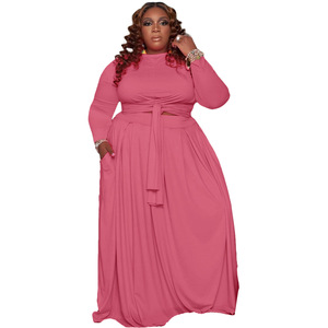 Vêtements pour femmes surdimensionnés européens et américains d'automne et d'hiver de haute qualité avec jupe décontractée de poche ensemble deux pièces - Product Image 5