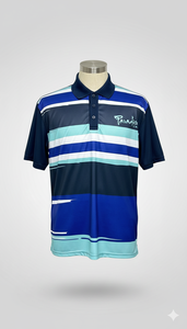 Camisa polo de poliéster azul marino oscuro con estampado por sublimación. Hecho de microfibra de poliéster de 145-150 g/m² - Product Image 5