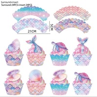 24 décorations de gâteaux + 24 moules à cupcakes en forme de coquille de tortue marine pour la décoration de fêtes d'anniversaire sur le thème des sirènes pour filles