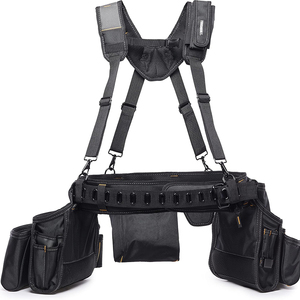 Ceinture à outils gratuite pour hommes, ceinture à outils avec bretelles et pochette à outils magnétique. Construction robuste - Product Image 1