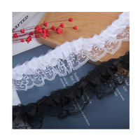 Renda Satin Hitam 5cm Gaya Jepang Pola Solid Dekoratif Berlipit untuk Pakaian, Topi, Aksesoris Boneka, Kerajinan DIY