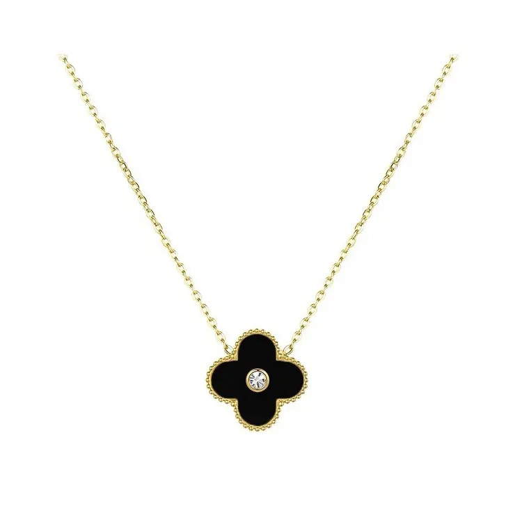 Factory Custom Fashion Jewelry Pendant Gold Plated Four Leaf Clover Crystal Stainless Steel Pendant Necklaces