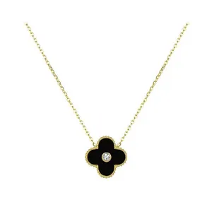 Factory Custom Fashion Jewelry Pendant Gold Plated 4 Leaf Clover Crystal Stainless Steel Pendant Necklaces