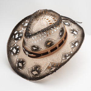 Sombrero de Paja Unisex con Borde Ancho Calado, Estampado Tie-Dye y Banda de Papel, Estilo Vaquero, para Cabezas Grandes - Product Image 5