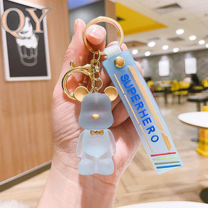QY Anime Style Crystal <b>Bear</b> Keychain <b>Cute</b> Cartoon <b>Bear</b> with Bow Tie Rubber Bag Charm Key Ring Gift for Men Women Wholesale - Product Image 6