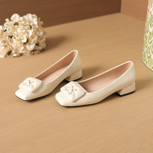 SQUARE TOE Patent Leather Loafers with Buckle Decoration Low Heel Slip-On Comfort <b>Flats</b> Rubber Outsole Textile Lining for Women - Product Image 4