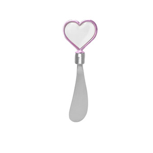 Heart Shaped Butter Knife Pink Edge Silver Handle Dishwasher Safe For Cake Cheese Spreading Baking Tools - Product Image 1
