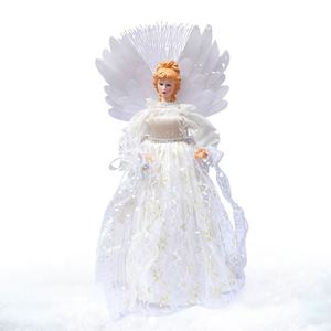 Décoration <span class=keywords><strong>de</strong></span> sapin <span class=keywords><strong>de</strong></span> Noël élégante, nouvelle conception, ailes d'<span class=keywords><strong>ange</strong></span> en plumes blanches, fibres optiques LED - Product Image 1