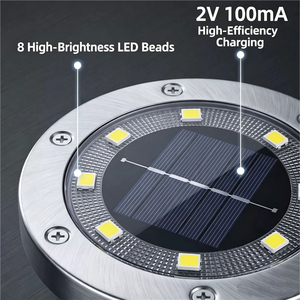 Lampes solaires encastrées à longue autonomie, lampes solaires LED à charge solaire, lampes solaires de jardin imperméables pour allées et pelouses extérieures - Product Image 4