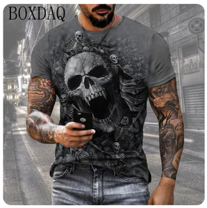 Horror Death Skull hombres Camisetas manga corta al por mayor estampado <span class=keywords><strong>Terror</strong></span> Hip Hop Camiseta cuello redondo verano Tops ropa hombres camisetas - Product Image 5
