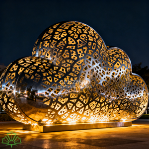 Escultura de Bola de Nube de Acero Inoxidable con Iluminación LED Personalizable SENZHAO, Arte Metálico Moderno para Decoración de Plazas Comerciales, Hoteles y Resorts - Product Image 4