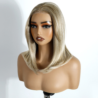 Perruque Bob avec frange pour femme, petite, 16 pouces, synthétique, moderne, lisse, avec dentelle frontale, pour cosplay, remplacement capillaire naturel, pour usage quotidien, amusant ou pour fêtes