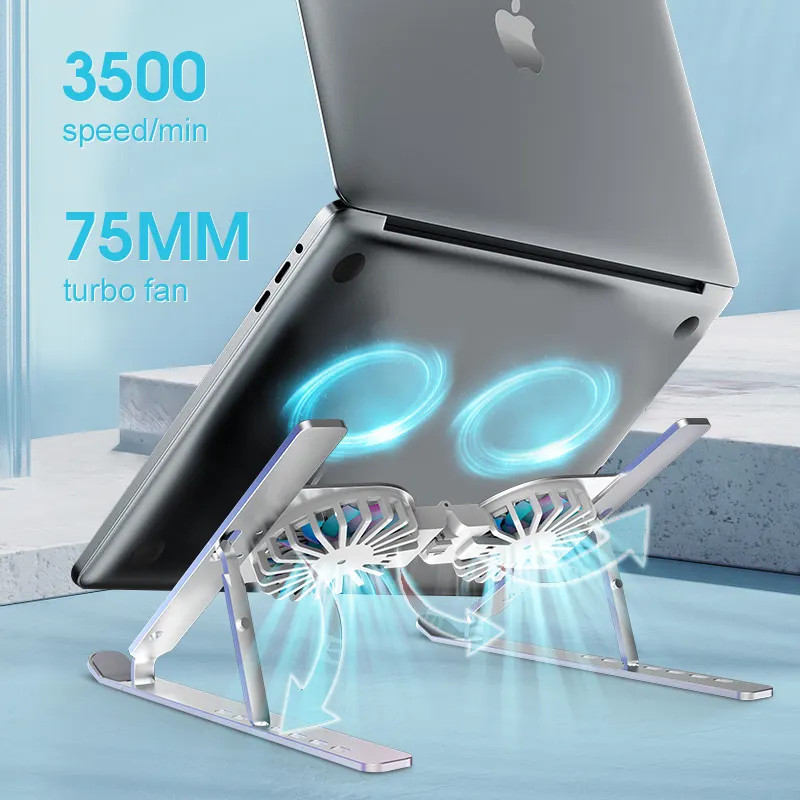 Gepatenteerde Aluminium 7 Niveau Verstelbare Notebook Standhouder Opvouwbare Laptop Cooling Pads Laptop Stand Met 2 Fans