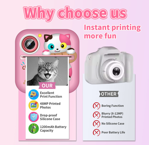 Sıcak satış 200DPI çocuklar kamera taşınabilir anında baskı oyuncaklar Toddlers için Selfie kamera ile baskı kağıdı ve MicroSD medya tipi - Product Image 5