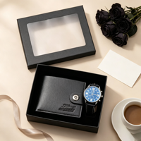 Ensemble cadeau d'affaires de luxe pour homme, 2 pièces, montre et portefeuille, coffret cadeau promotionnel en cuir de qualité supérieure pour lui