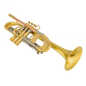 Trompeta Profesional de Alta Calidad en Si bemol, Acabado Mate Cepillado, Cuerpo de Latón, Llave de Agua <span class=keywords><strong>Amado</strong></span>, Lacado Tricolor Dorado para Músico Profesional - Product Image 1