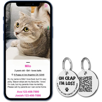 Étiquettes d'identification pour animaux de compagnie en acier inoxydable avec code QR - Profil en ligne pour animaux de compagnie - Scanner le code QR pour recevoir une alerte instantanée de localisation de l'animal par e-mail