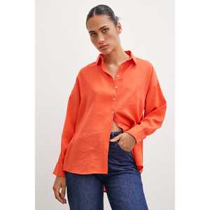 Chemise basique en modal orange pour femme, chemisier décontracté en popeline à boutons, à porter au quotidien - Product Image 6