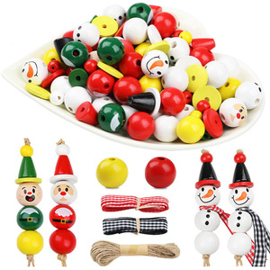 Juego de cuentas de madera para muñeco de nieve navideño, 180 piezas con cuerda para decoración de árboles - Product Image 1