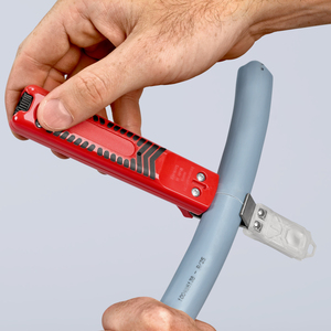 Dénudeur de câbles Knipex, lame en acier inoxydable rouge, poignée souple, outil d'électricien industriel - Product Image 1