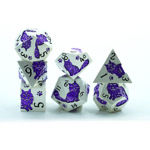 Dungeons & Dragons Juego de dados de metal poliédrico con diseño de Gato Azul 7 piezas Números plateados y negros hechos a mano para juego de mesa - Product Image 2
