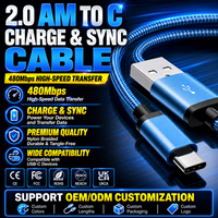 Cable USB 2.0 Tipo C LUNG KAY Personalizado OEM ODM, Cable de Nailon Trenzado de 480 Mbps, Carga Rápida, Cable de Sincronización de Datos USB a C, Certificado CE FCC RoHS