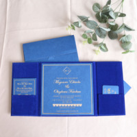 Invitation de mariage de luxe en velours bleu roi, couverture rigide à double pliage, découpe laser, acrylique doré, papeterie de mariage personnalisée, décoration