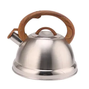 Hervidores de té de acero inoxidable de 2,7 cuartos/3 litros para estufa, tetera de grado alimenticio con mango de patrón de madera hervidor de silbido fuerte