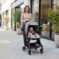 Poussette bébé en alliage d'aluminium, pliage à un bouton, 360°, directement de l'usine OEM °   Roues rotatives, antichoc, fenêtre en maille 3 voies, compact pour les voyages
