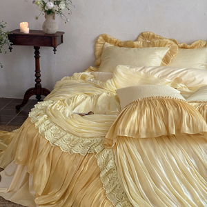European Style Jacquard Lace Princess Satin Sheets Golden Bedding <strong>Set</strong> Luxury Satin Sheets High Quality <strong>Bed</strong> Cover <strong>Set</strong> - Product Image 3