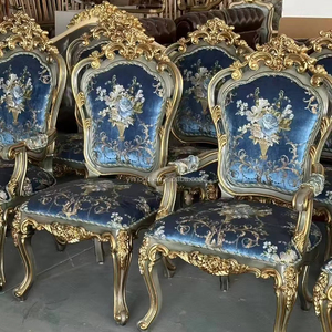 Juegos de <span class=keywords><strong>comedor</strong></span> para el hogar de estilo <span class=keywords><strong>barroco</strong></span> francés de lujo/sillas bordadas azules talladas en madera preciosas doradas antiguas - Product Image 1