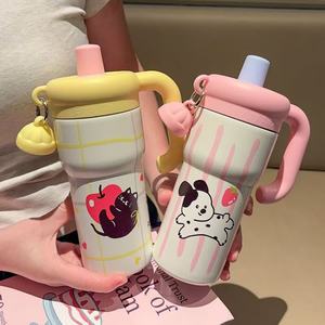 Vaso Aislado de Acero Inoxidable 304 de 600 ml con Diseño de Gato de Dibujos Animados, Portátil, para Exteriores, con Gran Capacidad y Asa - Product Image 1