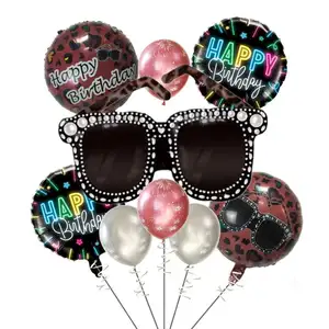 थोक कार्ड हीरा तेंदुए प्रिंट चश्मा जन्मदिन गुब्बारे तेंदुए प्रिंट चश्मा फ्रेम जन्मदिन की पार्टी गुब्बारा