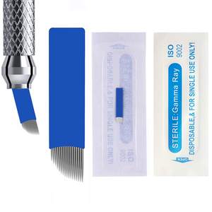 El más nuevo azul 0,2mm inclinado 18U Microblading agujas <span class=keywords><strong>Micro</strong></span> cuchillas tatuaje PMU ceja aguja Microblading Nano agujas cuchillas - Product Image 6