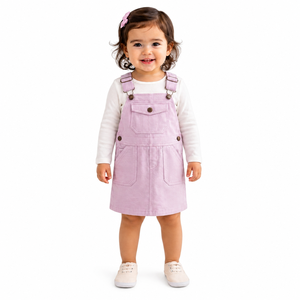 Robe Salopette en Velours Côtelé pour Bébé Fille, T-shirt en Coton à Manches Longues, Salopette Décontractée pour Tout-petits, Tenue Décontractée pour Enfants avec Broderie Douce - Product Image 1