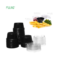 Gobelets à sauce jetables noirs de 35 ml pour restaurant, récipients ronds en plastique pour sauces à tremper, emballages alimentaires à emporter