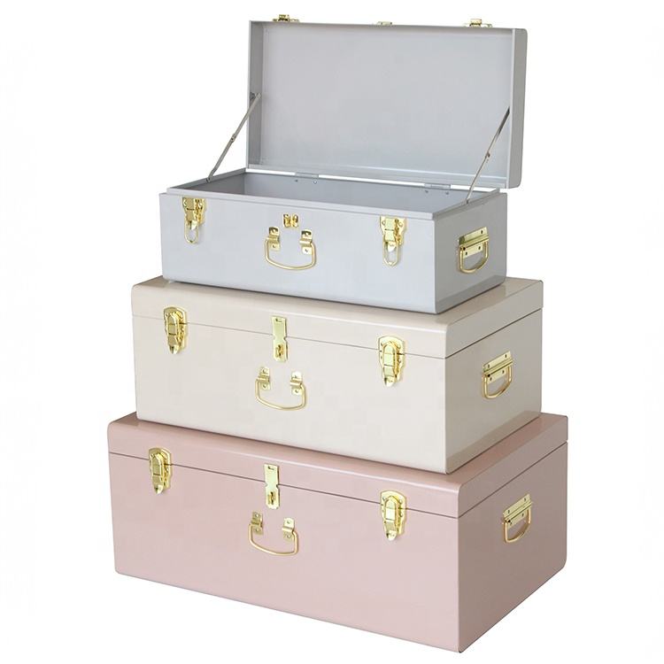 Set of 3 Metal Trunks - Perfect for Home Storage & Decor