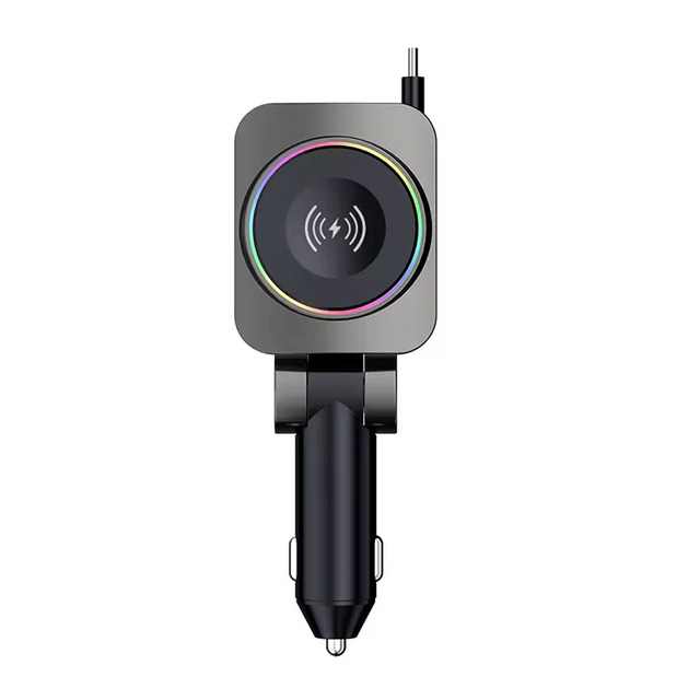 Retractable Car Charger PD 30W Car Adapter USB C Fast Charger with Wireless Charging for iPhone iPad iWatch Samsung