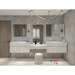Vanità galleggiante moderna del bagno del gabinetto di vanità del bagno della lavanderia bianca di lusso impermeabile di vanità del bagno su ordinazione