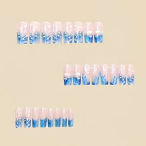 Patchs d'ongles en résine carrée de longueur moyenne, style européen, couvrant entièrement l'<span class=keywords><strong>ongle</strong></span>, éléments océaniques bleus, baleine, couleur transparente, style européen américain - Product Image 3