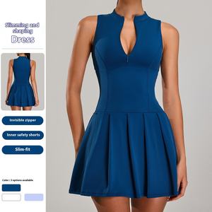 Kadınlar İçin Nefes Alabilen, Yürüme Önleyici Tenis Elbisesi, Fermuarlı Ön, V Yaka, Kolsuz, Spandeks/Naylon İki Parçalı Spor Elbisesi, Açık Hava İçin - Product Image 1