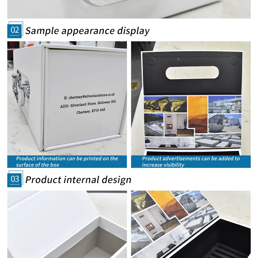 Muestra plegable personalizada de fábrica de cuarzo, vitrina de cartón plegable, almacenamiento de baldosas de cerámica, caja de cartón de papel, caja de piedra magnética