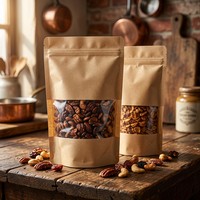 Sachet Doypack Personnalisé en Papier Kraft avec Fenêtre Transparente et Fermeture Zip, Vente en Gros pour Emballage Alimentaire, Snacks et Noix