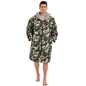 Custom Camouflage Long Sleeve Waterproof and <strong>Warmer</strong> Fleece Dry Changing Robe Surf Poncho <strong>Coat</strong> - Product Image 1