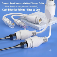 Divisor POE RJ45 con Clasificación IP67 a Prueba de Agua, Adaptador Ethernet 1 a 2, 10/100 Mbps, Conector de Red para Exteriores Chapado en Oro para Seguridad IP