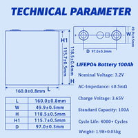 Untuk Baterai Isi Ulang LiFePO4 LF100LA 3.2V 100Ah Sel Prisma 6000+ Siklus -20-60 untuk Kapal, Kendaraan Listrik, Sistem Tenaga Surya