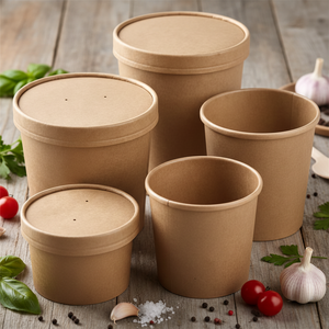 Contenants à emporter compostables et étanches en vrac, bols à <span class=keywords><strong>soupe</strong></span>, gobelets et couvercles en papier kraft de qualité alimentaire, jetables et anti-fuite - Product Image 1